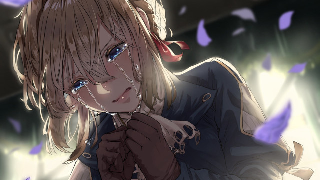 Blonde crying blue eyes purple free wallpaper for desktop - medium preview image