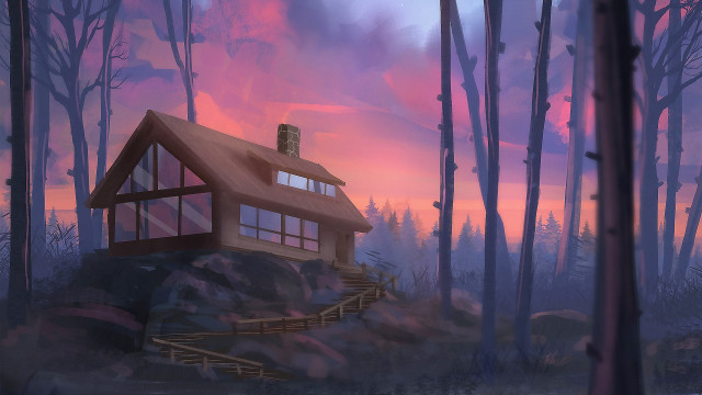 House woods pink sunset matte free wallpaper for desktop - medium preview image
