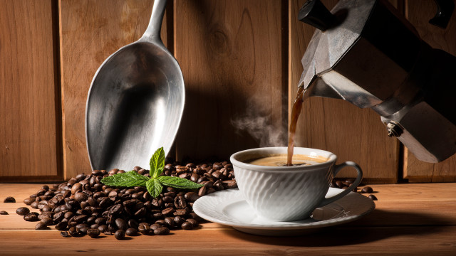 Coffee pour coffee beans wooden free wallpaper for desktop - medium preview image
