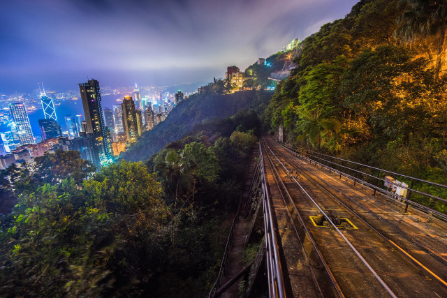 Train hillside city night stars free wallpaper for desktop - medium preview image