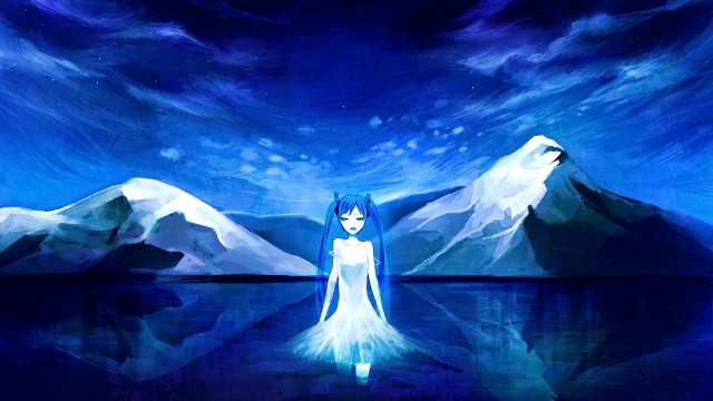 Woman water mountains clouds blue free wallpaper for desktop - medium preview image