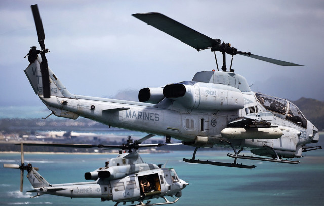 Military helicopters over ocean city free wallpaper for desktop - medium preview image