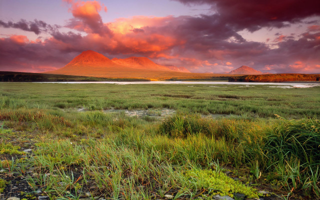 Mountain field water grass sunset #2 free wallpaper for desktop - medium preview image