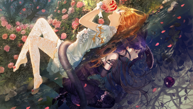 Fantasy anime girls flower violet free wallpaper for desktop - medium preview image