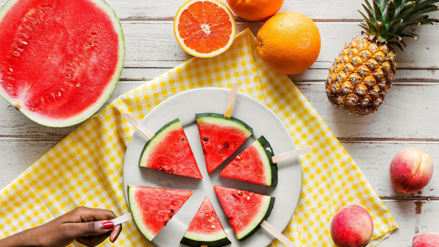 Watermelon slices fruit table summer free wallpaper for desktop - medium preview image
