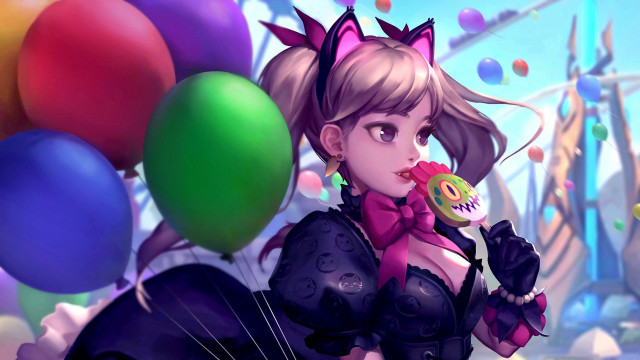 Carnival woman candyballoons rollercoaster blurry free wallpaper for desktop - medium preview image