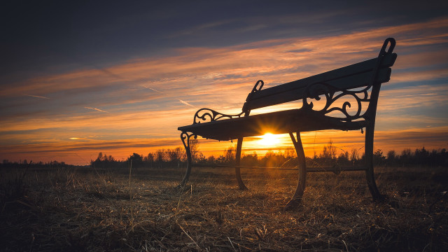 Bench field sunset sky reflection free wallpaper for desktop - medium preview image