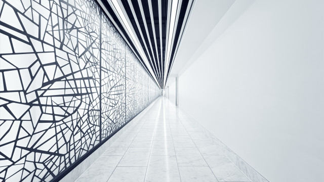 Long hallway black white geometric free wallpaper for desktop - medium preview image