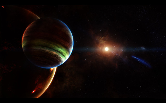 Planet background astronaut city night free wallpaper for desktop - medium preview image