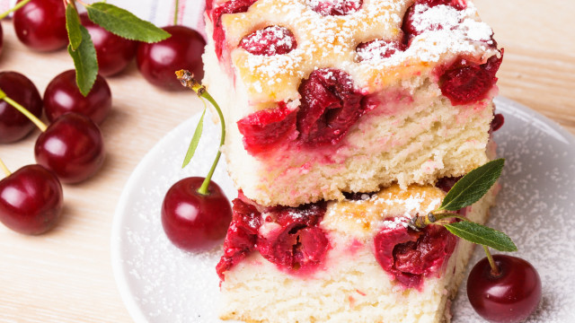 Plate cake cherries fork rococo free wallpaper for desktop - medium preview image