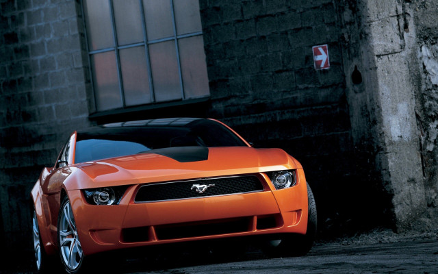Bright orange mustang building red free wallpaper for desktop - medium preview image