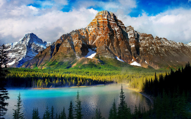 Mountain lake trees clouds landscape free wallpaper for desktop - medium preview image