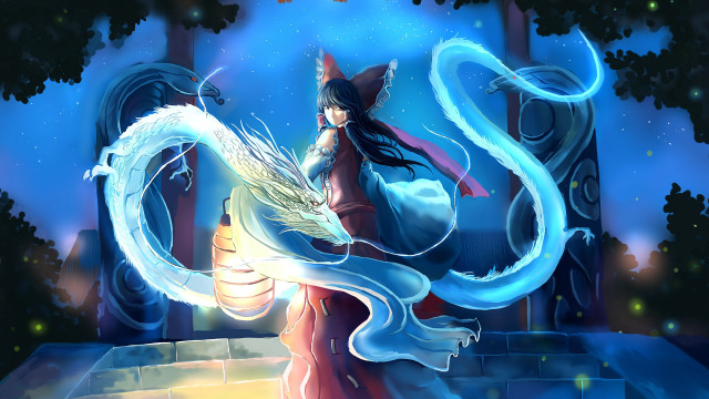 Woman dragon castle sky trees free wallpaper for desktop - medium preview image