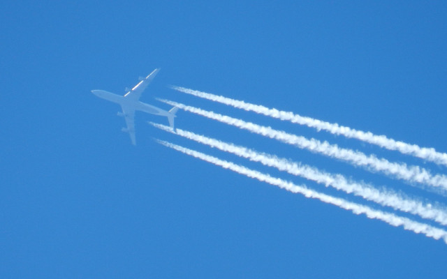 Airplanes contrails smoke blue sky free wallpaper for desktop - medium preview image