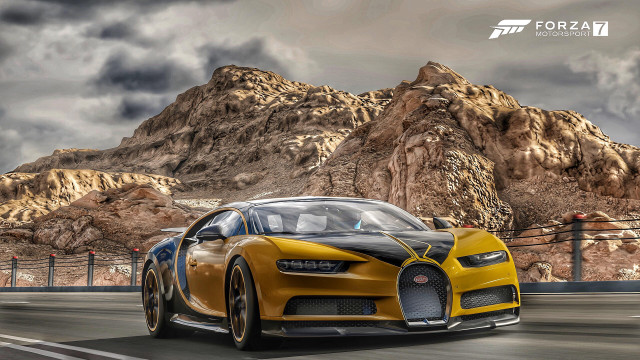 Bugatti car mountain road cloudy free wallpaper for desktop - medium preview image