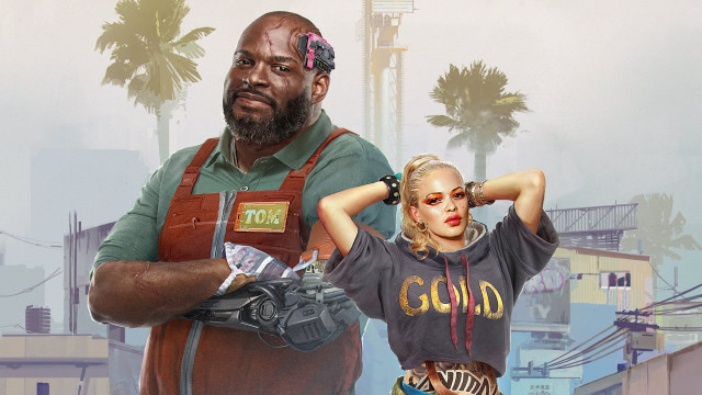 Afrofuturism cyberpunk urban palm trees free wallpaper for desktop - medium preview image