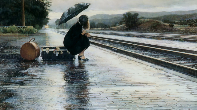 Woman umbrella wine rain train #2 free wallpaper for desktop - medium preview image