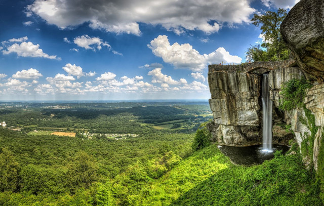 Waterfall cliff valley green trees #2 free wallpaper for desktop - medium preview image