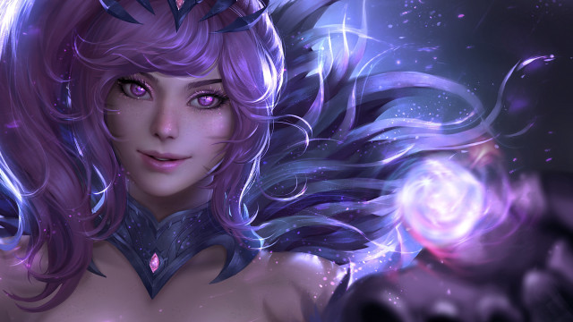 Purple hair crystal ball fantasy free wallpaper for desktop - medium preview image