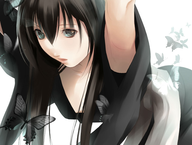 Black hair butterfly woman anime free wallpaper for desktop - medium preview image