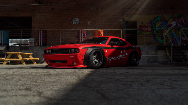 Red car graffiti building picnic free wallpaper for desktop - medium preview image
