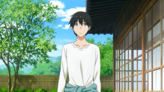 Man standing building trees sky free wallpaper for desktop - medium preview image