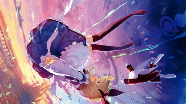 Anime couple clock building magical free wallpaper for desktop - medium preview image