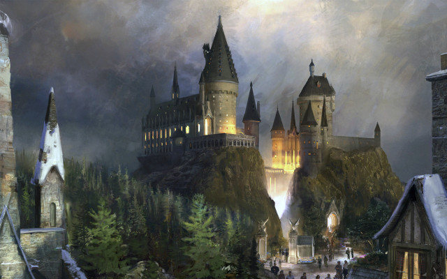 Castle towers people fantasy matte free wallpaper for desktop - medium preview image