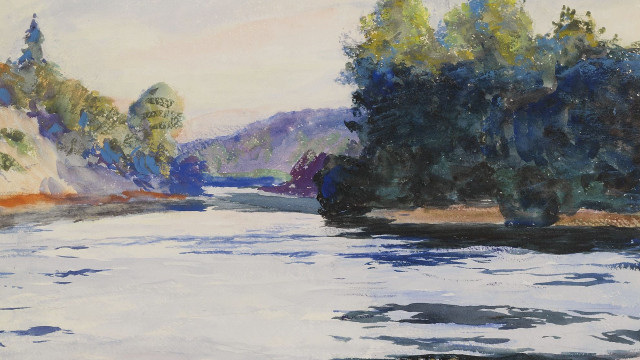 River trees mountain sky water free wallpaper for desktop - medium preview image