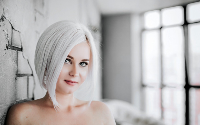 White hair woman brick wall free wallpaper for desktop - medium preview image