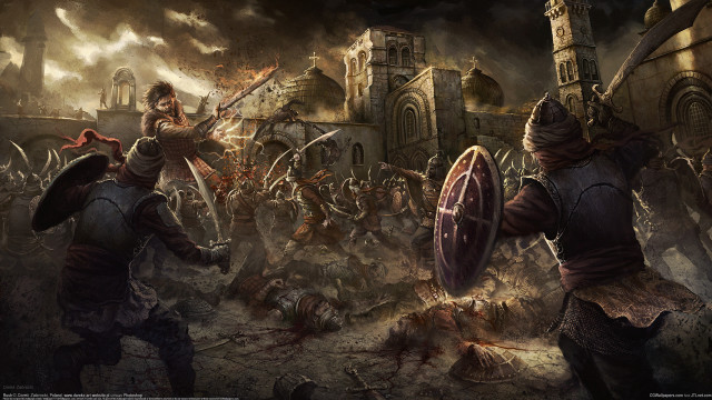 Battle helmet sword smoke fantasy free wallpaper for desktop - medium preview image