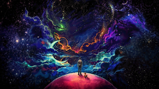 Person hill starry sky space free wallpaper for desktop - medium preview image