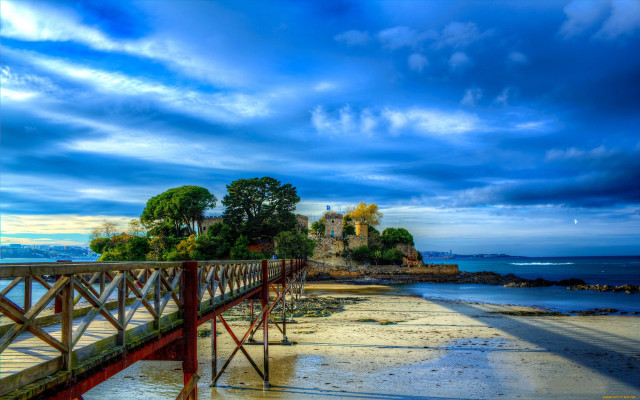 Wooden bridge castle cloudy sky free wallpaper for desktop - medium preview image