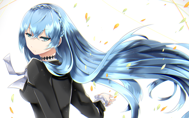 Blue haired woman vanitas flowers free wallpaper for desktop - medium preview image