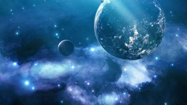 Blue planet stars space aurora free wallpaper for desktop - medium preview image