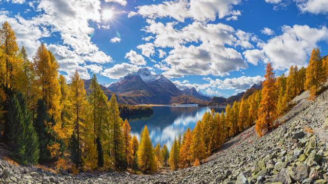 Mountain lake autumn leaves cloudy free wallpaper for desktop - medium preview image