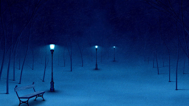 Snowy park night street lights free wallpaper for desktop - medium preview image