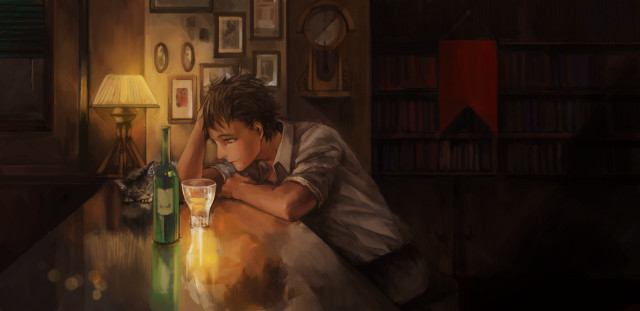 Man sitting table alcohol lamp free wallpaper for desktop - medium preview image