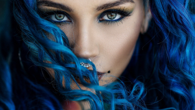 Blue hair nose ring piercing free wallpaper for desktop - medium preview image