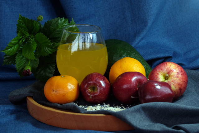 Fruit bowl orange juice blue free wallpaper for desktop - medium preview image