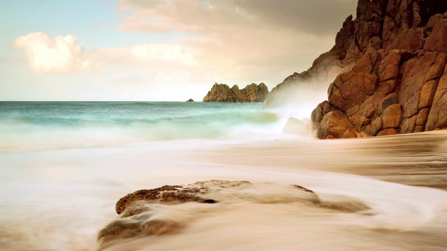 Rock water beach waves landscape free wallpaper for desktop - medium preview image