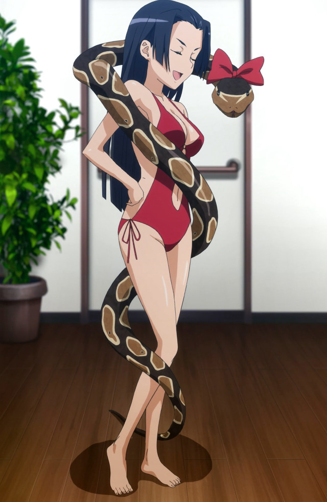 Woman red swimsuit snake potted free wallpaper for mobile - medium preview image