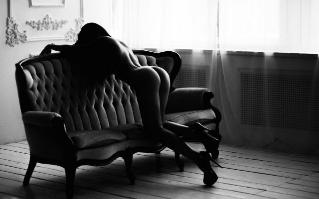 Woman couch window chair blackandwhite free wallpaper for desktop - medium preview image