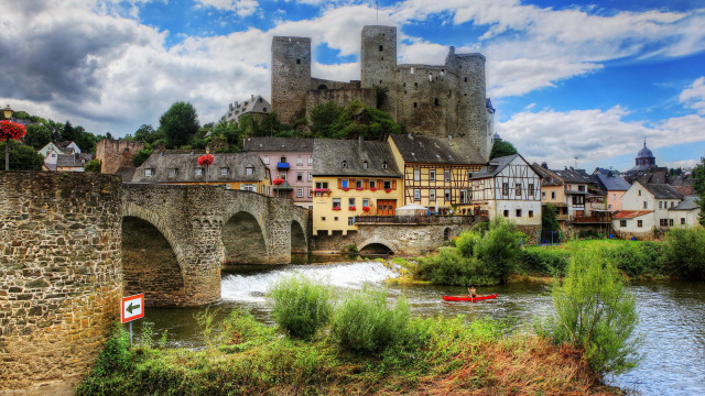 River city bridge castle landscape free wallpaper for desktop - medium preview image