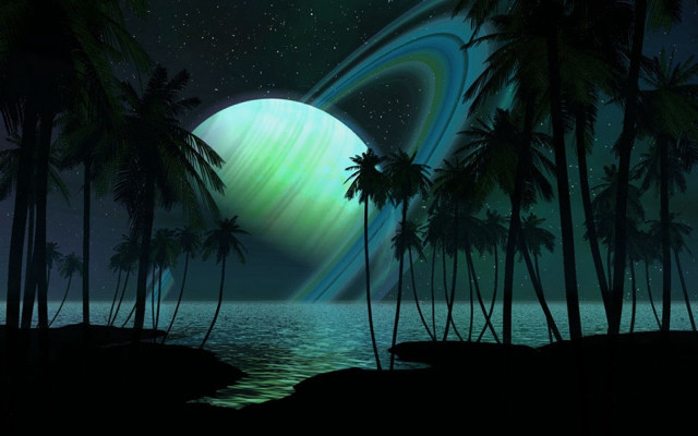 Planet palm trees star water free wallpaper for desktop - medium preview image