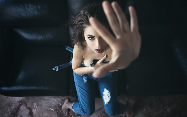 Woman couch black chair art free wallpaper for desktop - medium preview image