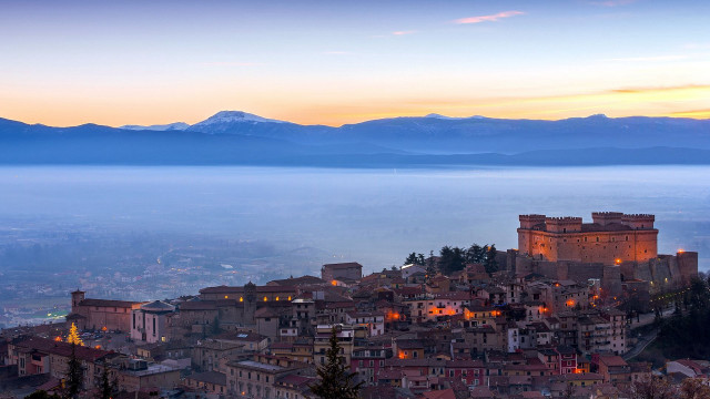 Castle city sunset mountains water free wallpaper for desktop - medium preview image