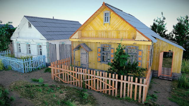 Yellow house picket fence urban free wallpaper for desktop - medium preview image