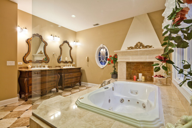 Large bathroom fireplace jacuzzi mirror free wallpaper for desktop - medium preview image