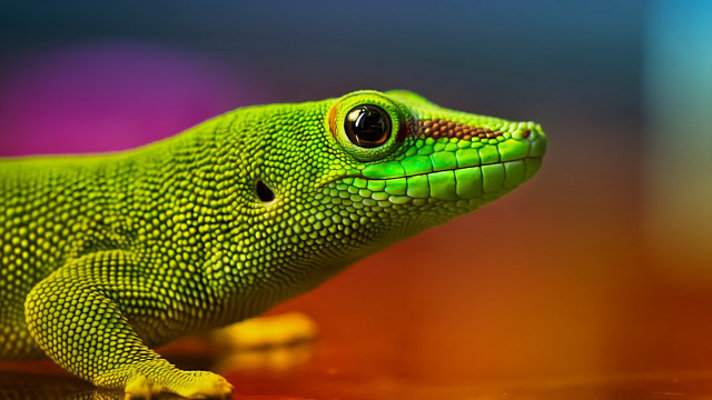 Green lizard yellow tail macro #2 free wallpaper for desktop - medium preview image